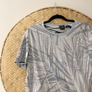 Men’s HUGO BOSS Slim Fit Cotton Linen Blue Palm Print T-Shirt - XL